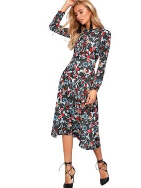 I Madeline Womens Empire Garden Splendor Midi Dress Black Combo Floral S